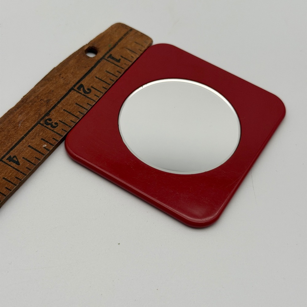 Estee Lauder Vintage Red Square Pocket Mirror Slim Travel Makeup Compact